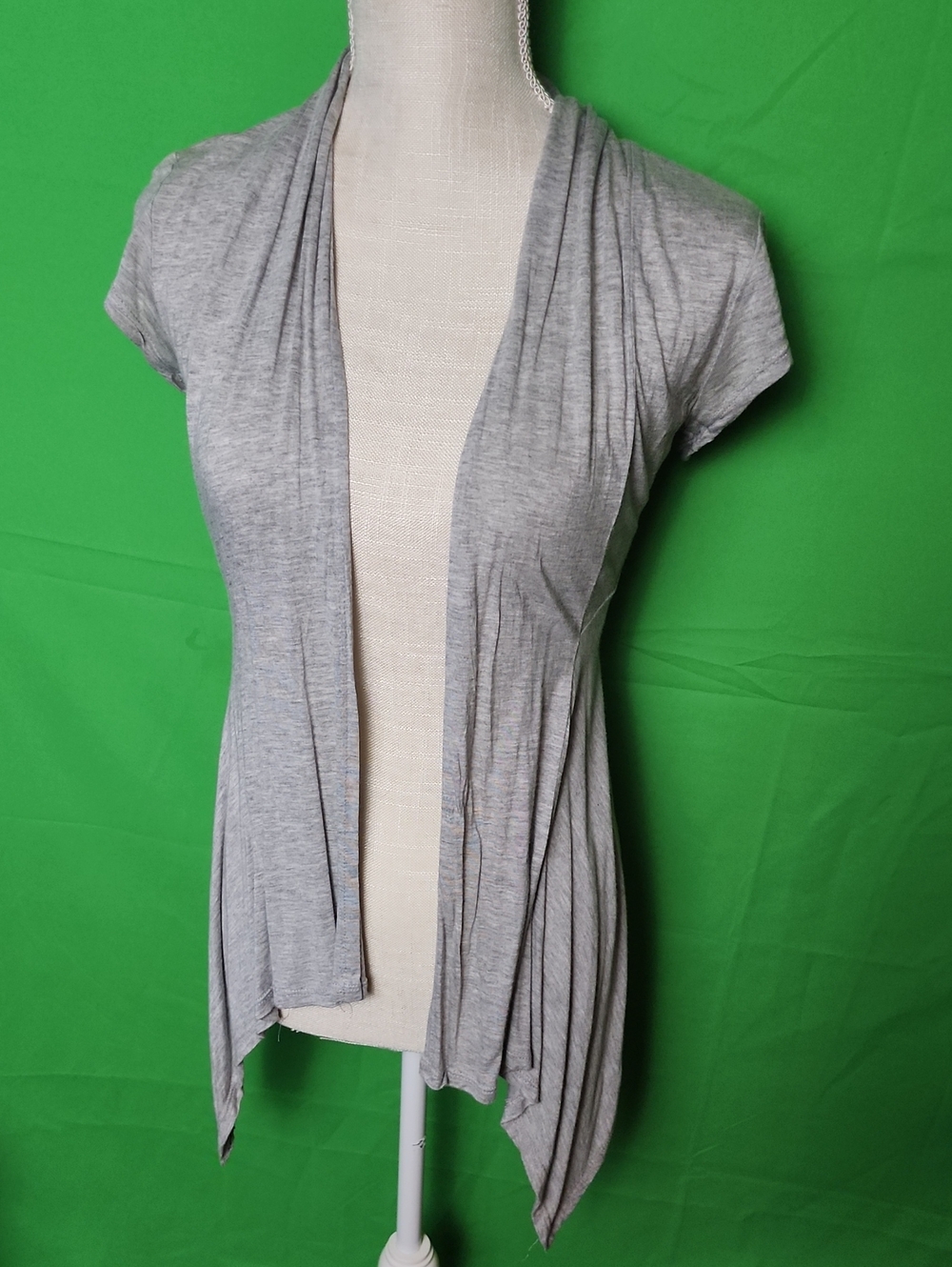 Ambiance Apparel Grey Short Sleeve Draped Open Front Cardigan Medium